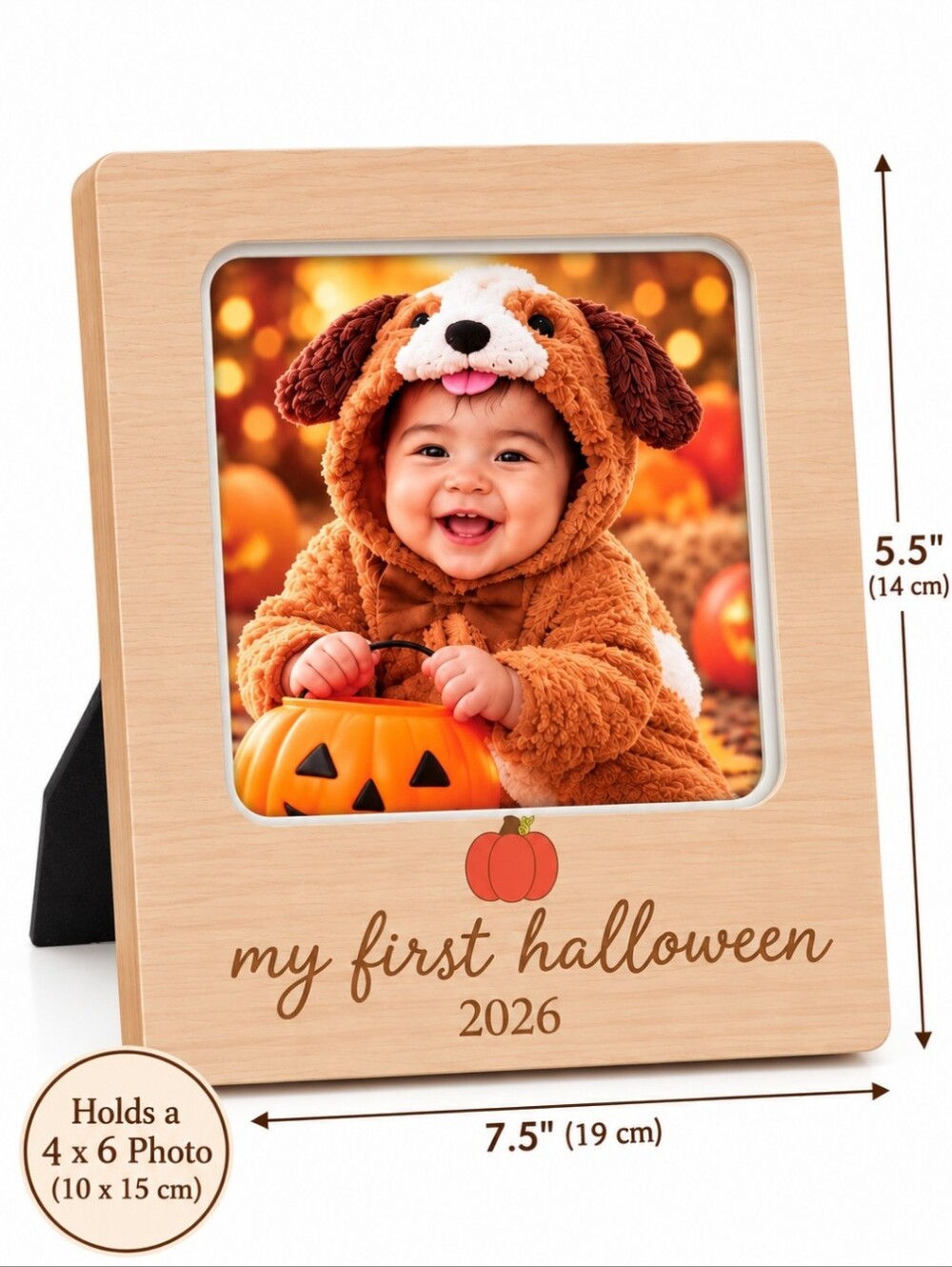 My First Halloween 2026 Wooden Photo Frame - Pumpkin Accent